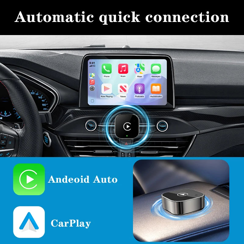 2 IN 1 Wireless Carplay & Android Auto Adapter Wired to Wireless Carplay Dongle Mini Plug & Play Auto Connect For iPhone Android