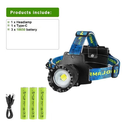 2000W Most Powerful LED Headlamp Super Bright Waterproof Head Flashlight Long Range 6000M Tactical Head Torch Fishing Headlight