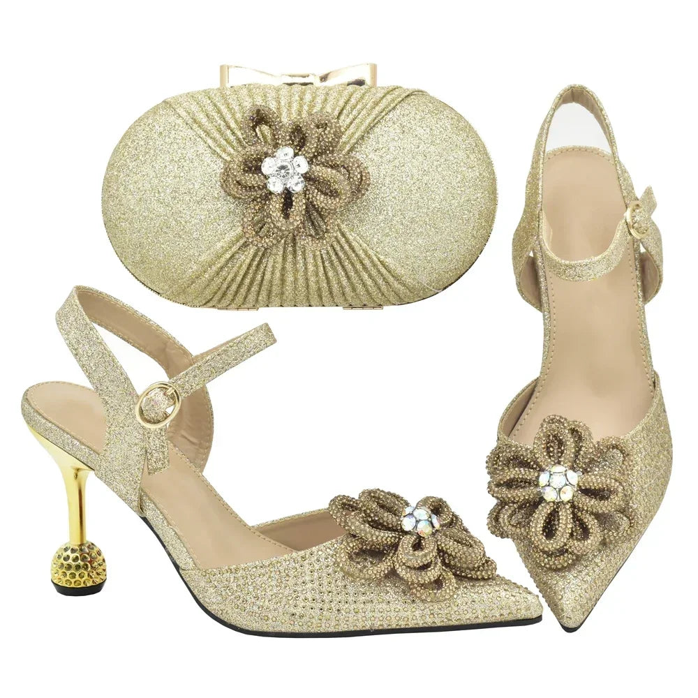 New Fashion Africa Women Shoes and Bags Set with Rhinestone Shoes for Women 2025 Designer Luxury Italian Shoe and Bag Set