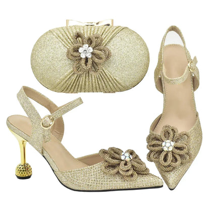 New Fashion Africa Women Shoes and Bags Set with Rhinestone Shoes for Women 2025 Designer Luxury Italian Shoe and Bag Set
