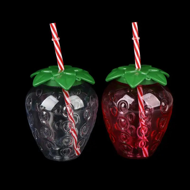 ✔Strawberry Shaped Plastic Cup With Straw Cute Water Bottle Portable Drinking Cup Beverage Cups For Summer Party Home Use