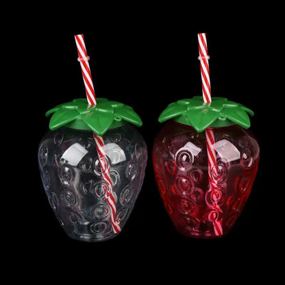 ✔Strawberry Shaped Plastic Cup With Straw Cute Water Bottle Portable Drinking Cup Beverage Cups For Summer Party Home Use
