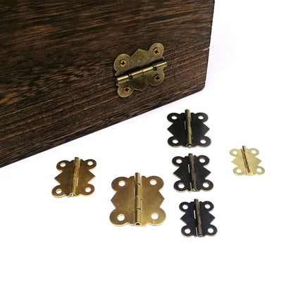 12pcs Mini Butterfly Shape Jewelry Chest Gift Wine Wooden Box Case Furniture Dollhouse Door Hinge with Screw 17x20 20x25 25x30mm