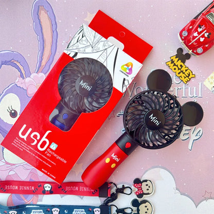 Handheld USB Charging Fan Cartoon Anime Character Mickey Mouse Shaped Desktop Electric Fan Kawaii Night Light Fan Toys Gif