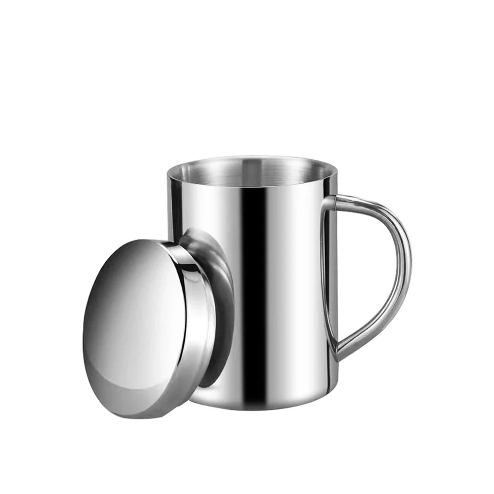 Stainless Steel Cup with Handle, Easy Clean Reusable Portable Water Cup 300/400ml for Office Outdoor Camping