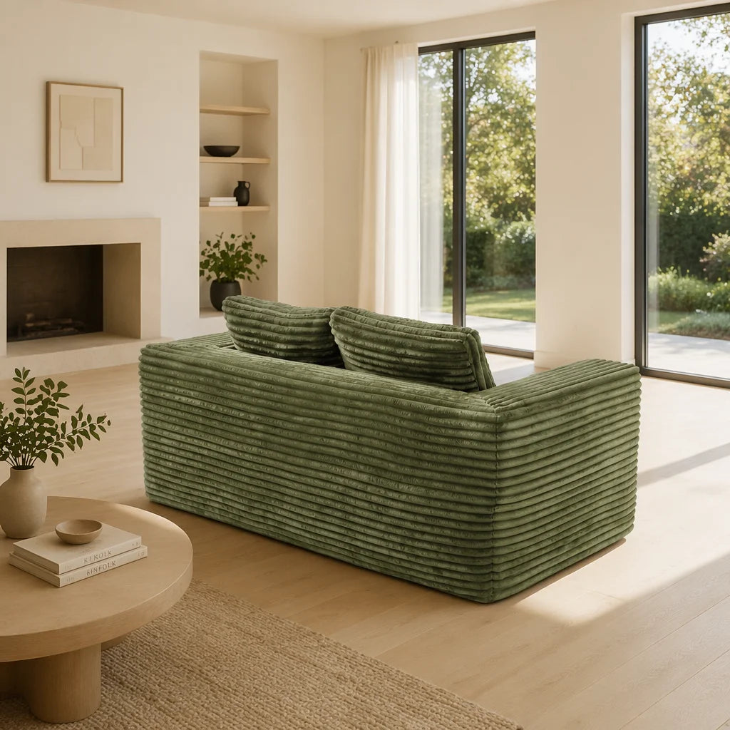 Boneless Deep Seat Double Sofa No Assembly Needed Foam Floor Cushion Sofa Plush Corduroy Fabric Apartment Bedroom Living Room