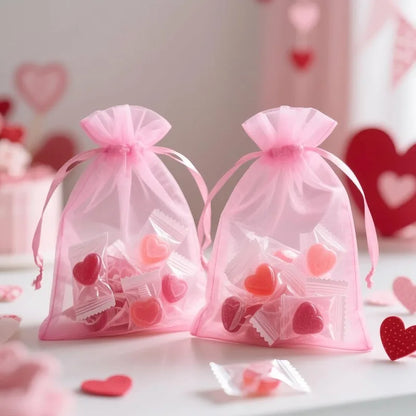 100/10pcs Multi-size Organza Bags Transparent Mesh Jewelry Candy Pouches Wedding Party Baby Shower Gift Drawstring Packaging Bag