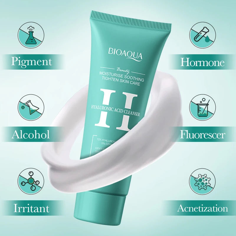 BIOAQUA Hyaluronic Acid Facial Cleanser Anti-aging Face Wash Foam Deep Moisturizing Pore Cleansing Daily Skin Care