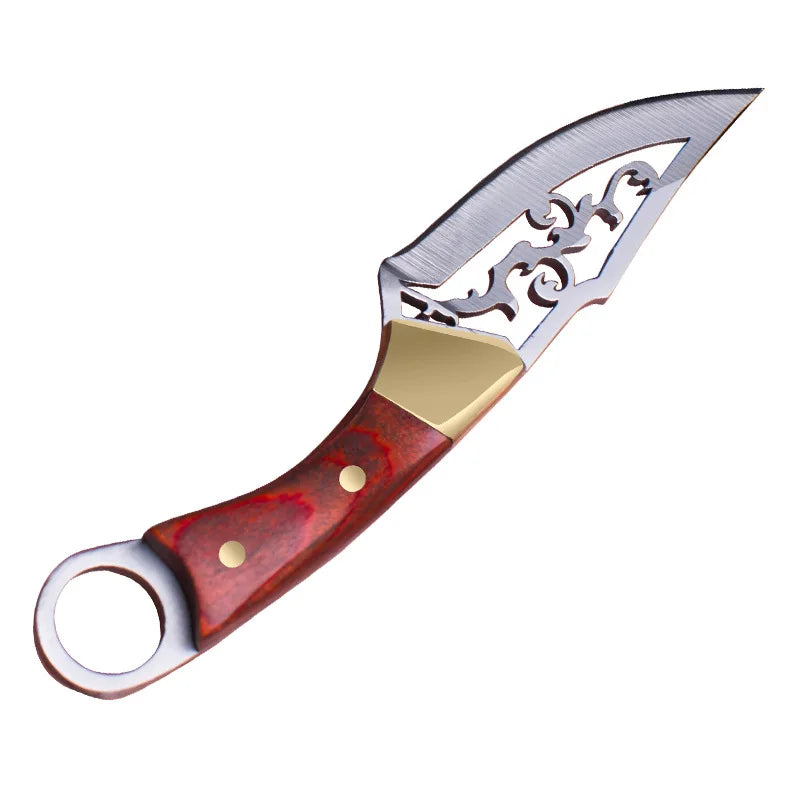 Portable Mini Knife Brass Wood Unboxing Hollow Blade EDC Fixed Blade Leather Cover Cutter Outdoor Surivival Tools Gift