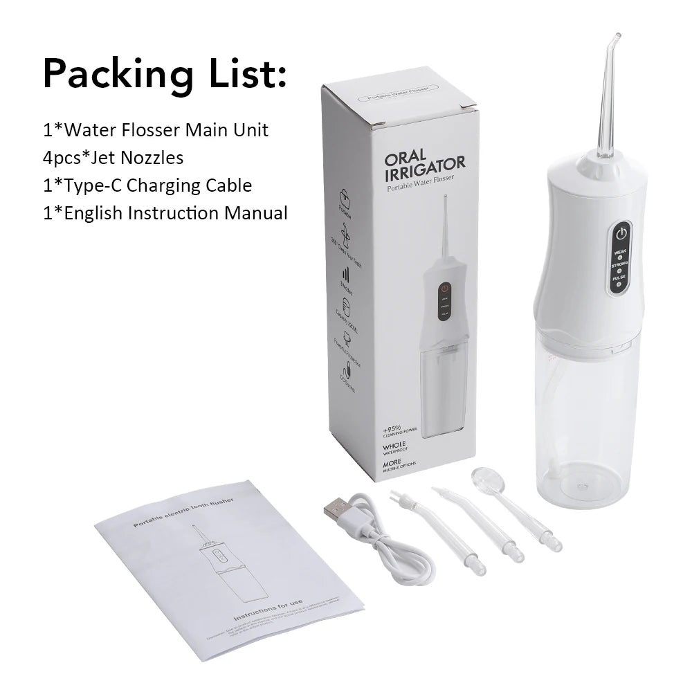 Inteligentny irygator doustny elektryczny 220 ml, nić wodna, 3 tryby, ładowalny, przenośny, irygator do zębów, do czyszczenia zębów