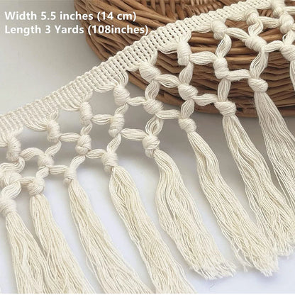 1 Yard 14cm Wide Tassel Trim Cotton Fringe Boho Macrame Tassel Ribbon For DIY Craft Hometextile Curtain Sewing Accessories