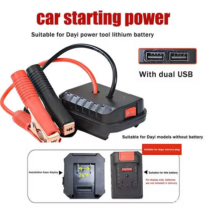 For Makita Car Battery Jump Starter Lithium Emergency Power Bank with Thickened Copper Clips with Dual USB Charging Ports