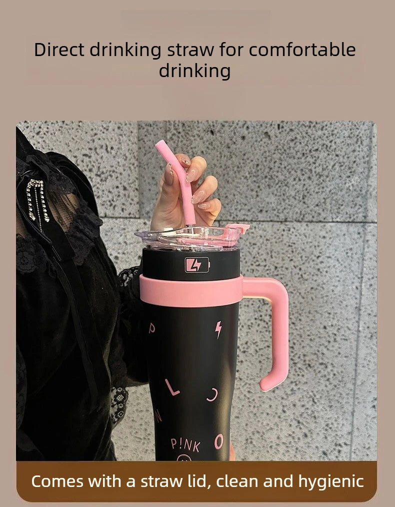 Stylish High Capacity Insulated Stainless Steel Water Bottle with Straw for Women Outdoor Sports Cup