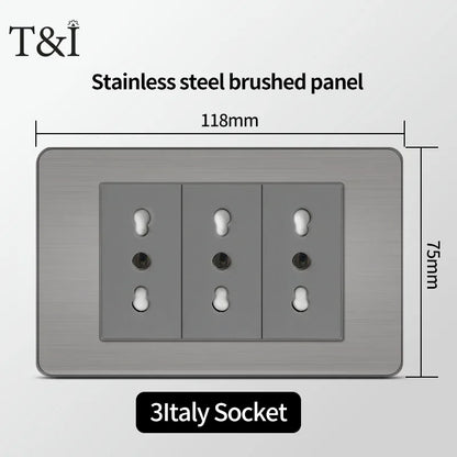 118 US Mexico Grey Stainless Steel Brushed 2way Electrical Light Switch Home Wall Socket Plug Double USB Type-C Power Outlet