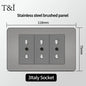 118 US Mexico Grey Stainless Steel Brushed 2way Electrical Light Switch Home Wall Socket Plug Double USB Type-C Power Outlet