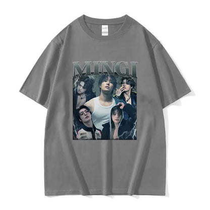 Kpop Ateez Mingi 2026 Graphic T Shirt Men's Hip Hop Korean O-Neck Short Sleeve T-shirts Glothing Fashion Vintage Cotton T-shirt