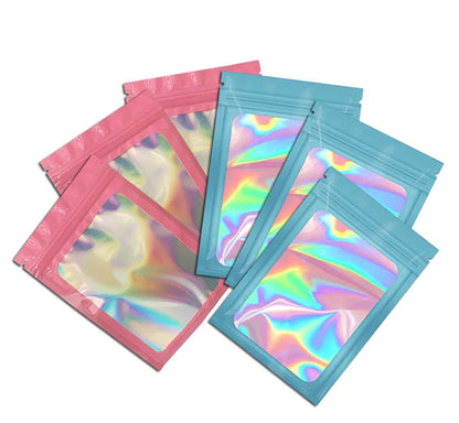 50pcs pack Mylar Bags Laser Color Plastic Packaging Mini Pouch Resealable ZipLock Smell Proof Coffee Herb Powder