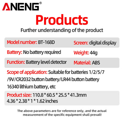 ANENG BT-168D Battery Capacity Tester Checkered Charge Indicador Professional Mini Digital Electronic Battery Tester Equipment