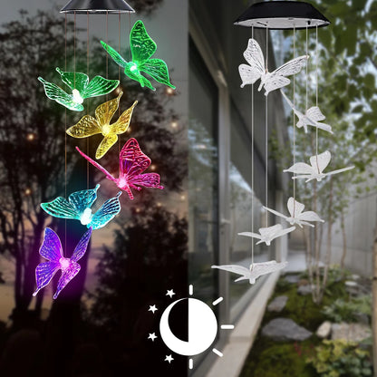 1Pc Outdoor Solar Garden Multi-color Wind Chime Lights North American Cardinals Butterfly Dragonfly Hummingbird and So On