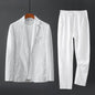 High Quality Men Blazer Jacket and Pants Man Linen Blazer  2 Piece Suit Spring Summer Thin Style Fashion Casual Set Long Sleeve