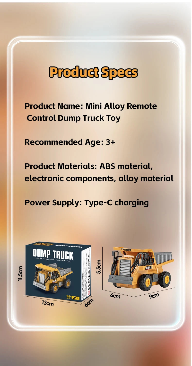 2026New Full-Scale Mini Excavator Tipper Truck 1:64 Remote Control Engineering Vehicle Mini Forklift Birthday Gift Toy RC Trucks