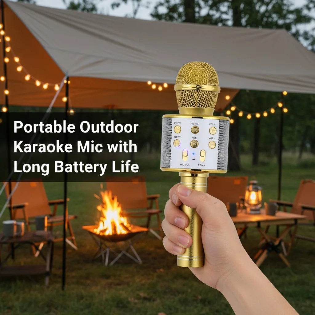 Portable Bluetooth Karaoke Microphone with 5 Voice Changer Reverb Adjustment Recording Function Microphone for Kids Gifts