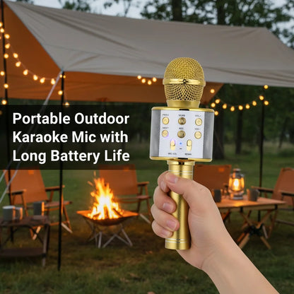 Portable Bluetooth Karaoke Microphone with 5 Voice Changer Reverb Adjustment Recording Function Microphone for Kids Gifts