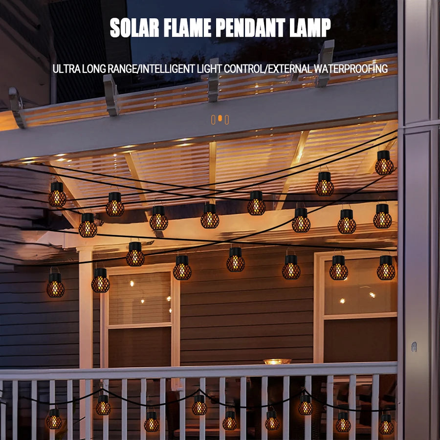 Solar LED Outdoor Flame Effect Hanging Lantern Out Waterproof Garden Decoration Lamp Solar Fairy Light For Patio Garden Yard