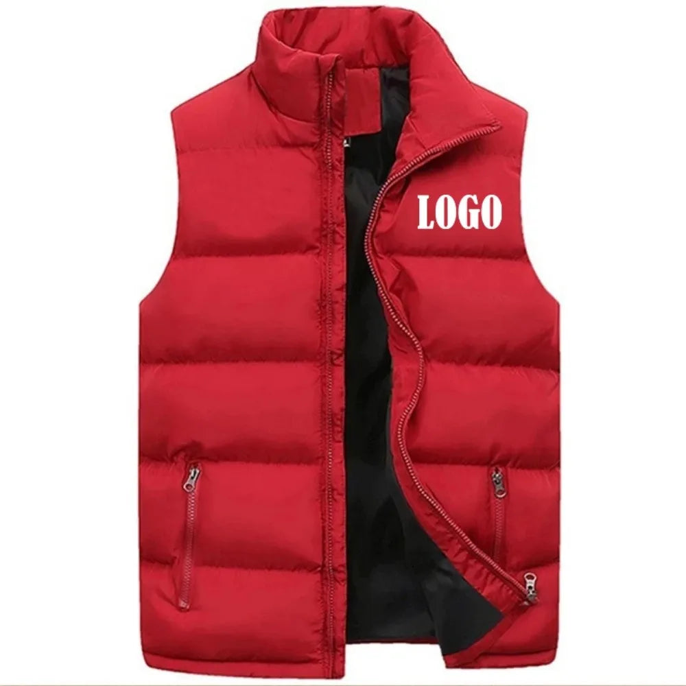 Custom Logo Vest Jacket, Warm Sleeveless Winter Coat with Stand Collar, Windproof Quilted Waistcoat for Autumn Casual Outd
