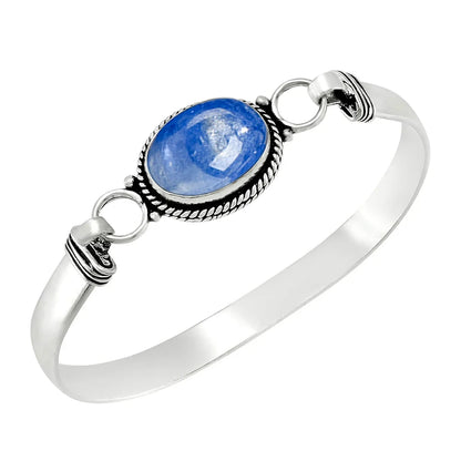 Vintage 925 Silver Natural Oval Moonstone Bangle Bracelets Handmade Birthstone Bangle Gifts Fine Jewelry for Women Men