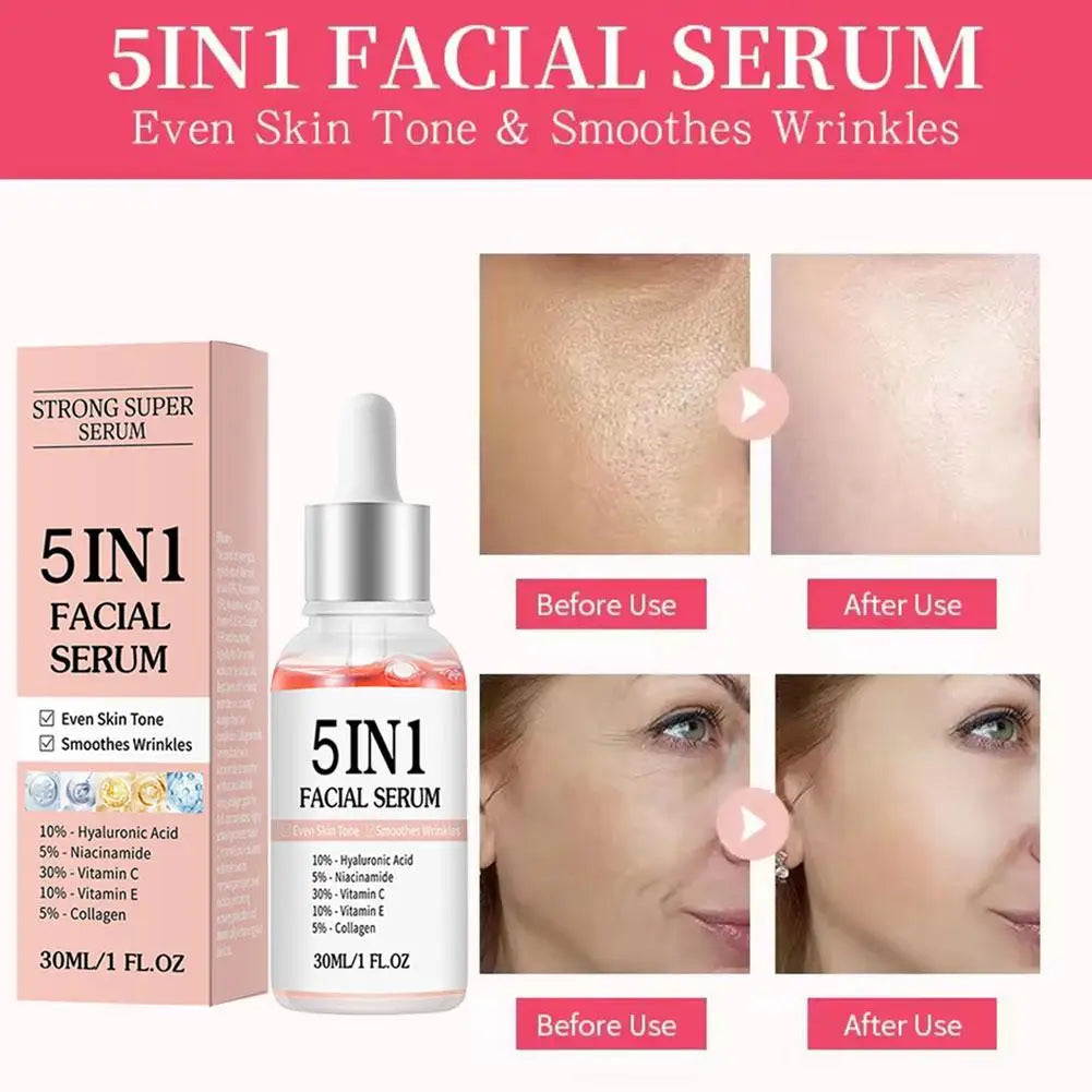 5 In 1 Face Serum Anti-Wrinkle Brightening Vitamin C Niacinamide Hyaluronic Acid Moisturizing Firming Facial Skin Care Essence