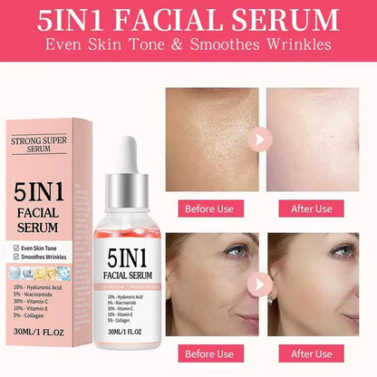 5 In 1 Face Serum Anti-Wrinkle Brightening Vitamin C Niacinamide Hyaluronic Acid Moisturizing Firming Facial Skin Care Essence