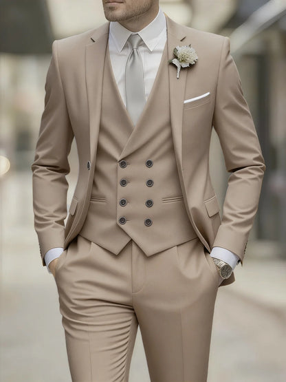 Men's Business Formal Suit 3-Piece Single Breasted Notch Lapel Solid Double Breasted Vest Elegant Office Party Wedding