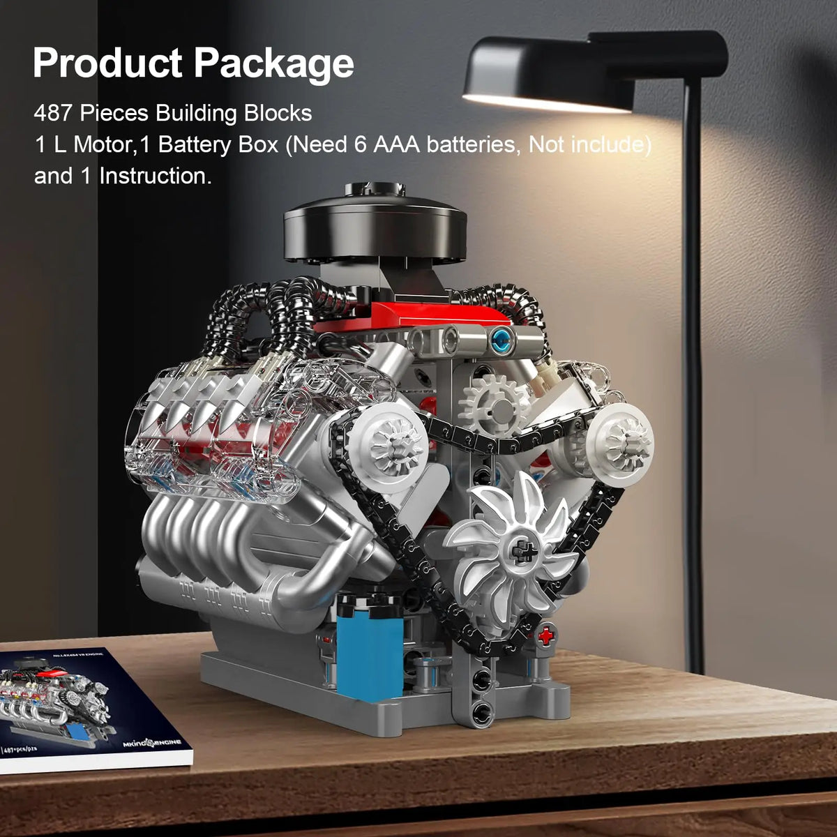 Mould King 10171 Working V8 Engine Model Kit, 487 PCS STEM Building Set with Motor for Adults, Teens & Kids