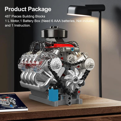 Mould King 10171 Working V8 Engine Model Kit, 487 PCS STEM Building Set with Motor for Adults, Teens & Kids