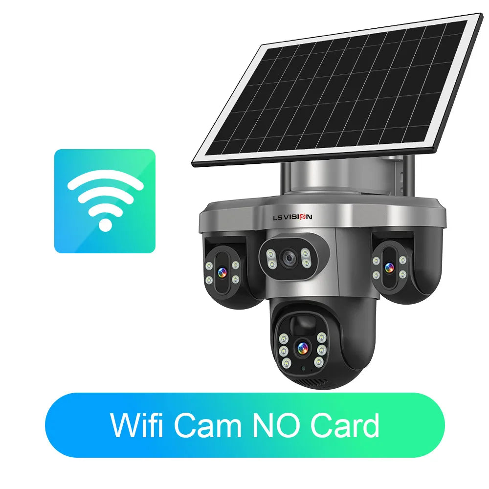 LS VISION 4G / WiFi Solar Camera 3Lenses Outdoor 15MP 4K Low Power Battery IP Camera PIR Night Vision V380 Pro CCTV Security