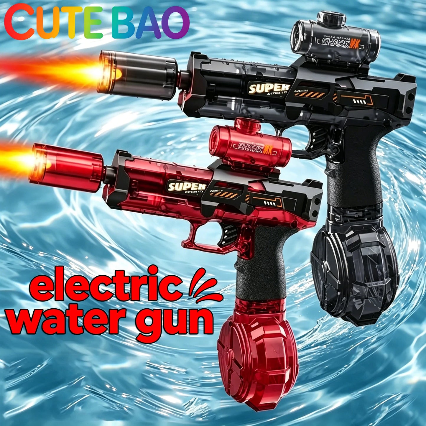 Electric Water Gun Automatic Continuous Firing Squirt Gun Outdoor Toy Long Range Shooting Water Gun with Lights Swimming Toys