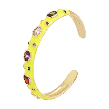 Fashionable Multicolor Gold Plated Gemstone Charm Bangle,Fine Colorful Enamel Open Adjustable Bracelet Jewelry Supply  Q35