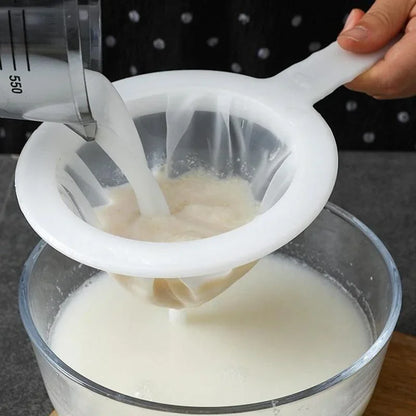 100/200/400Mesh Kitchen Ultra-Fine Nylon Mesh Strainer, Plastic Sieve Fine Mesh with Handle Kitchen Tool for Milk, Yogurt, Juice