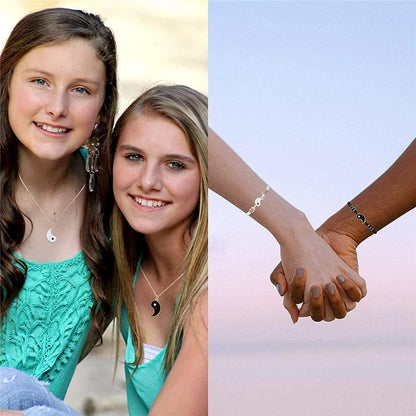 Couple Bracelets Rings Yin Yang Tai Chi Alloy Pendant Adjustable Braid Chain Necklace Matching Lover Bracelet Necklace Earring