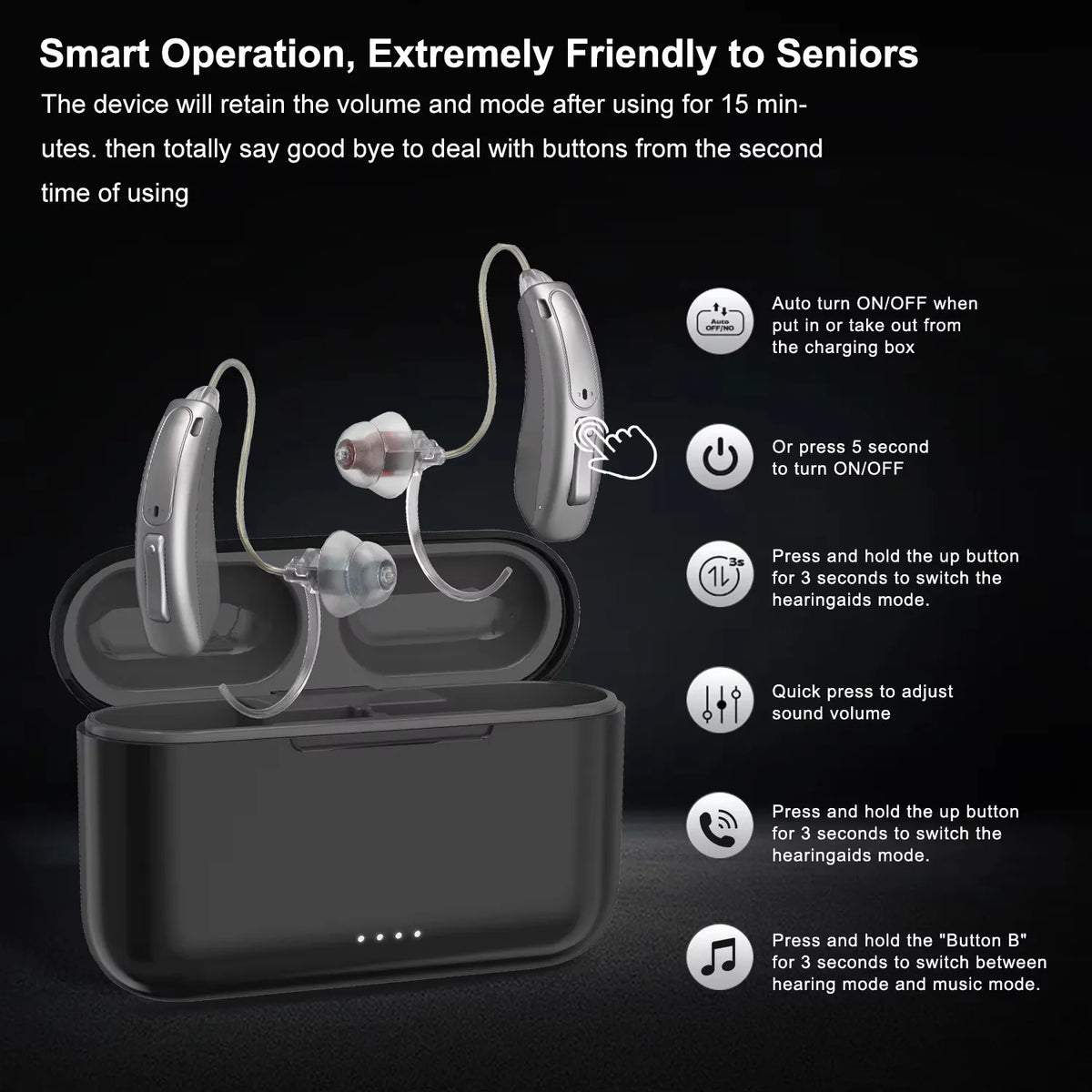 16 Channel Bluetooth Hearing Aids Rechargeable Digital BTE Hearing Aid for Seniors Adults with Noise Cancelling Feature