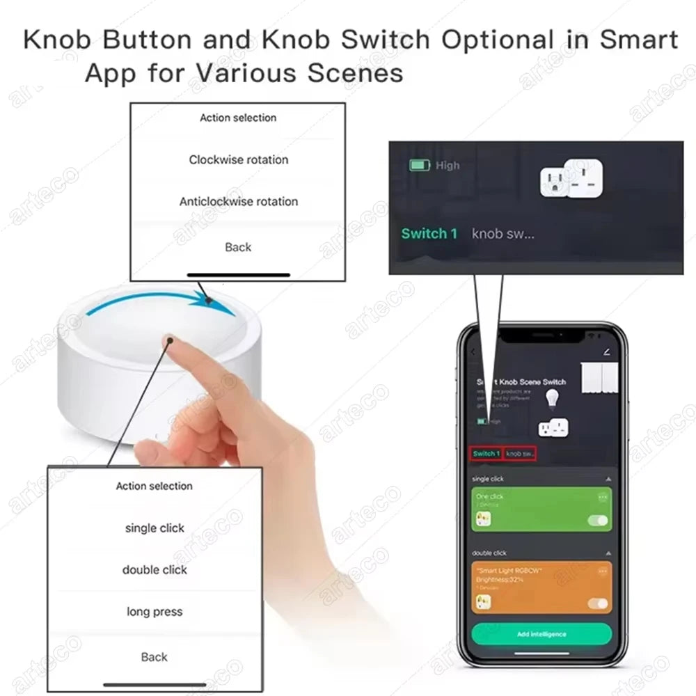 Tuya ZigBee Smart Knob Switch Wireless Scene Button Rotatable Dimmer Controller Switch Intelligent Automation Linkage Remoter