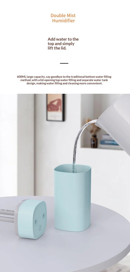 Mini USB Dual Spray Humidifier Desktop Air Purifier for Home Bedroom Portable Aromatherapy Moisturizing Air Cleaner