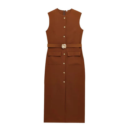 Women's Dress Black Long Dresses Spring Summer 2025 Button Up Sleeveless Sundress Vestidos Elegant Casual Women's Dresses