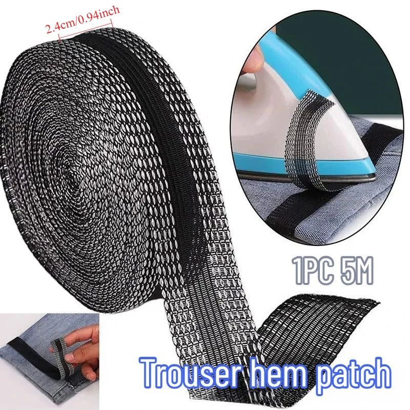 1PC 5M Domestic Sewing Iron-On Hem Tape Self-Adhesive DIY Press Fabrics Tools For Jeans Pants Trousers Edge Shorten Repair