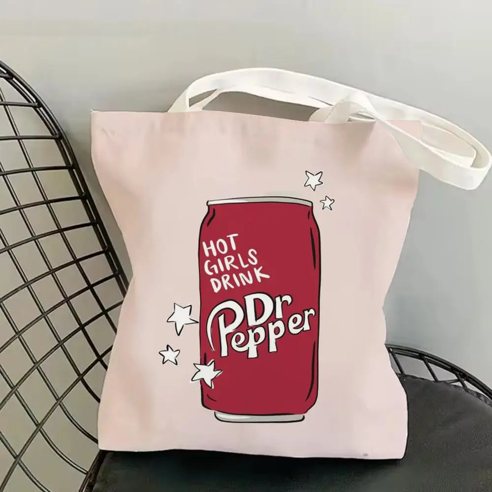 Classic Red Drink D-Dr P-PePper Storage Bags Canvas Double-Sided Print Fashion Shoulder Tote Shopping Bag Gift Eco Handbags