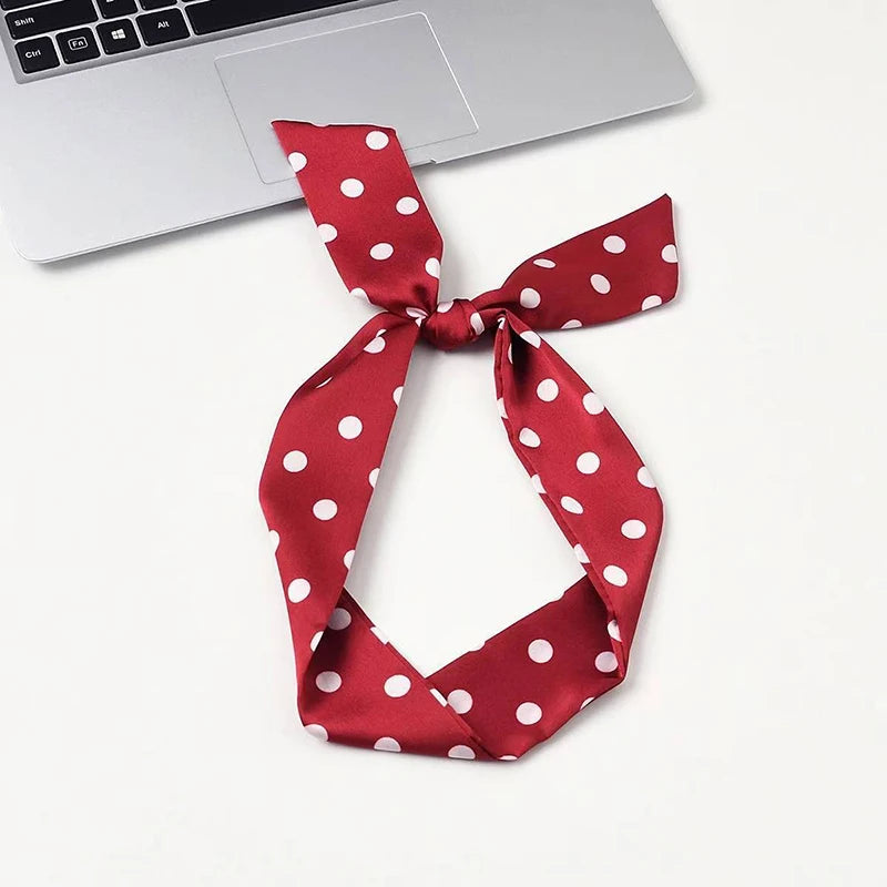 2025 Brand Design Dot Pattern Women Scarf Luxury Silk Scarf Fashion Hair Headband Foulard Skinny Bag Scarves Neckerchief