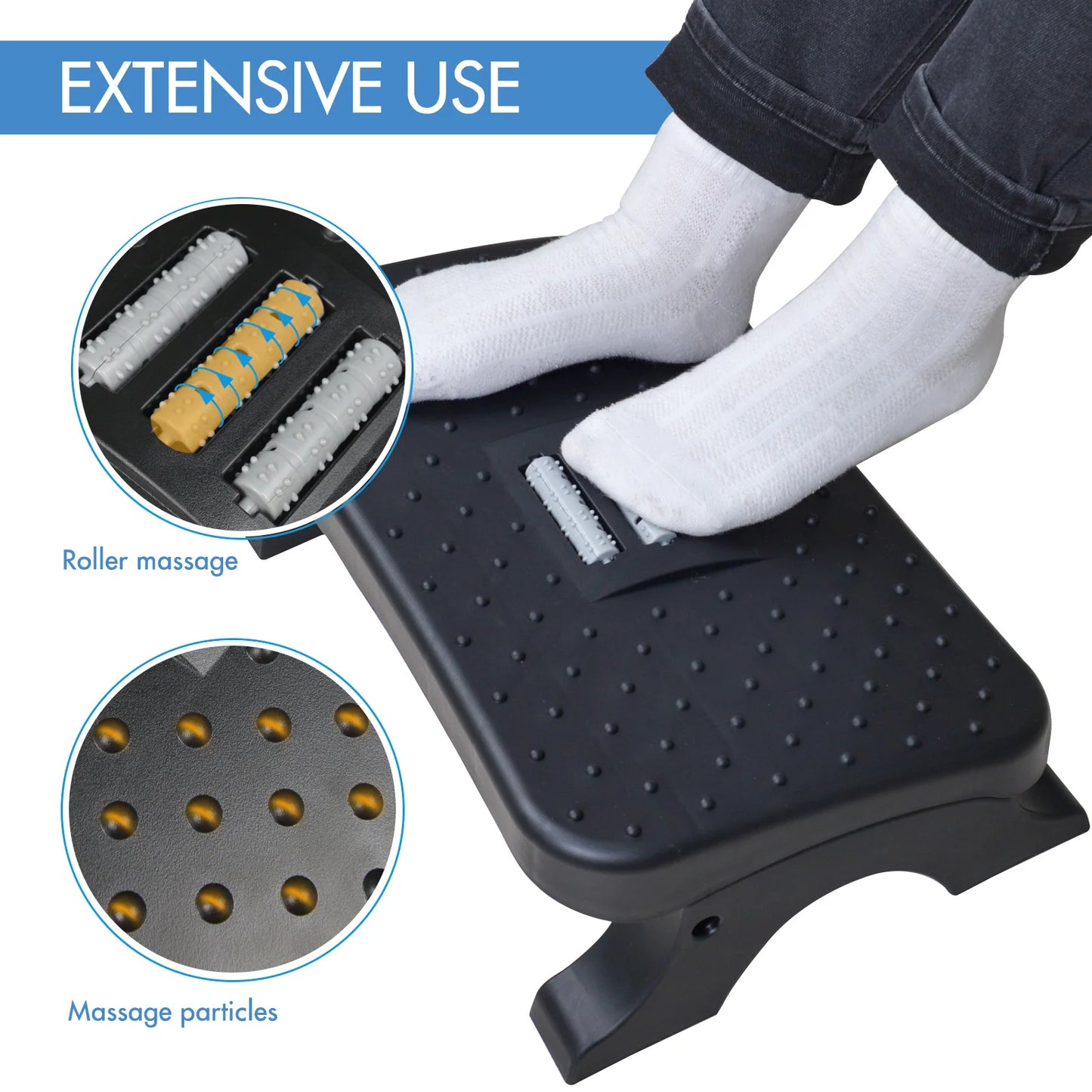 Detachable Ergonomic Under Desk Foot Stool Footrest With Massage Rollers Load 120Lbs Plastic Desk Leg Rest Home Office Footstool