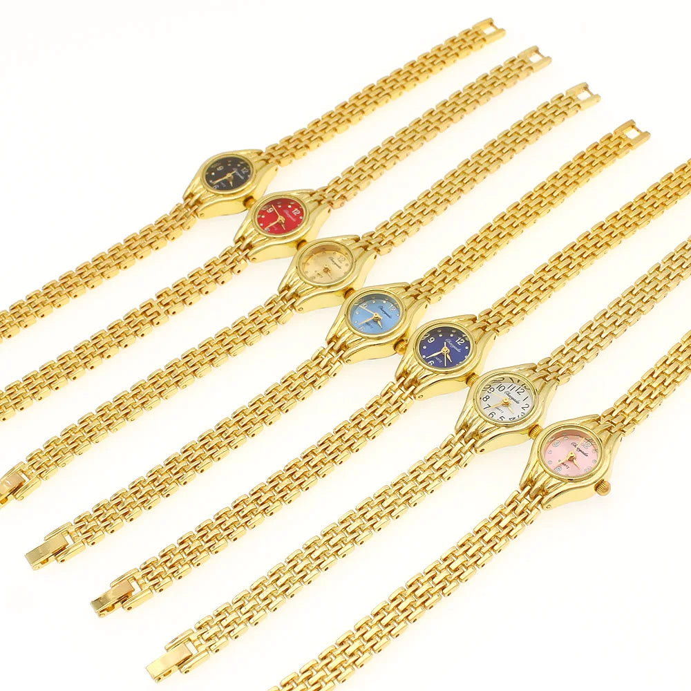 10pcs Women Bracelet Watch Golden Relojes Small Dial Quartz leisure Watch Popular Wristwatch Hour female ladies elegant watches