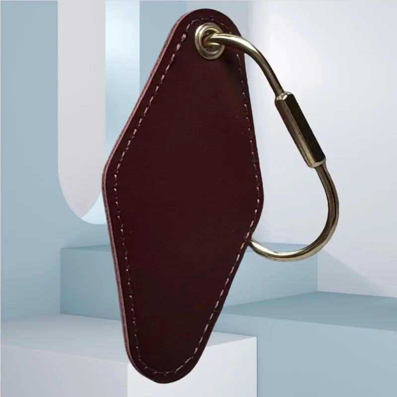 Vintage Custom Logo Diamond Shape PU Leather Keychain Personalized Name Key Chain Ring Personalize Hotel Door Number Keyring